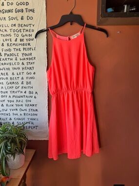 Monteau Coral-Red Sleeveless A-Line Mini Dress